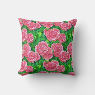 Pink Watercolor Rose Pattern Cushion