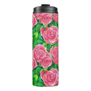 Pink Watercolor Rose Pattern Thermal Tumbler