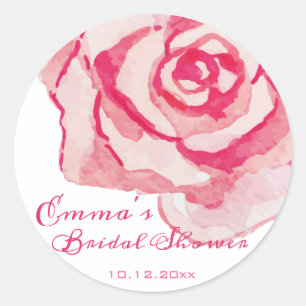 Pink Watercolor Rose   Personalised Bridal Shower Classic Round Sticker