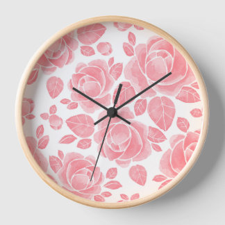Pink Watercolor Rose - Romantic Floral Clock