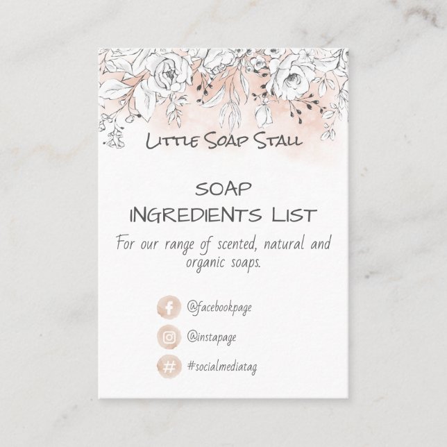 Pink Watercolor Rose Soap Fragrance Ingredients Business Card (Front)