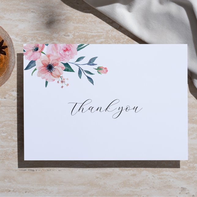 Pink Watercolor Rose Thank You Card (Creator Uploaded)