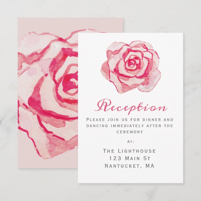 Pink Watercolor Rose | Wedding Reception Insert Invitation (Front/Back)