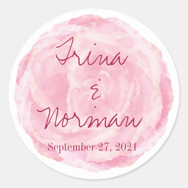 Pink Watercolor Rose Wedding Stickers (Front)