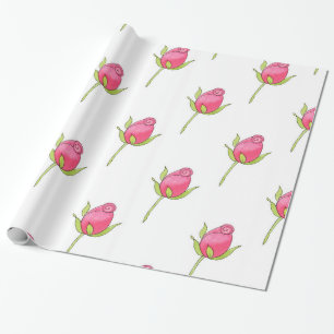 Pink Watercolor Rosebud Pattern Wrapping Paper