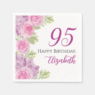 Pink Watercolor Roses 95th Birthday Paper Napkin