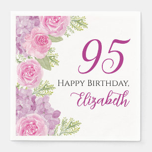 Pink Watercolor Roses 95th Birthday Paper Napkin