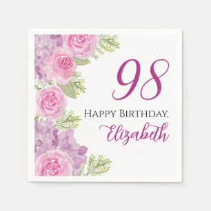 Pink Watercolor Roses 98th Birthday Paper Napkin