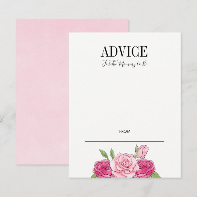 Pink Watercolor Roses Baby Shower Advice Card (Front/Back)