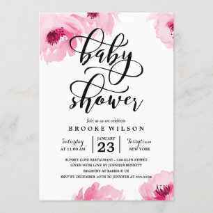 Pink Watercolor Roses Baby Shower Invitation