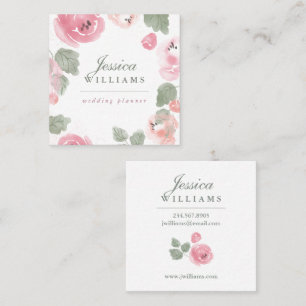Pink Watercolor Roses Botanical Business Card