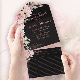Pink Watercolor Roses Bridal Shower All In One Invitation