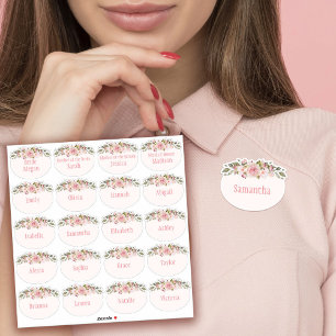 Pink Watercolor Roses Bridal Shower Name Tag