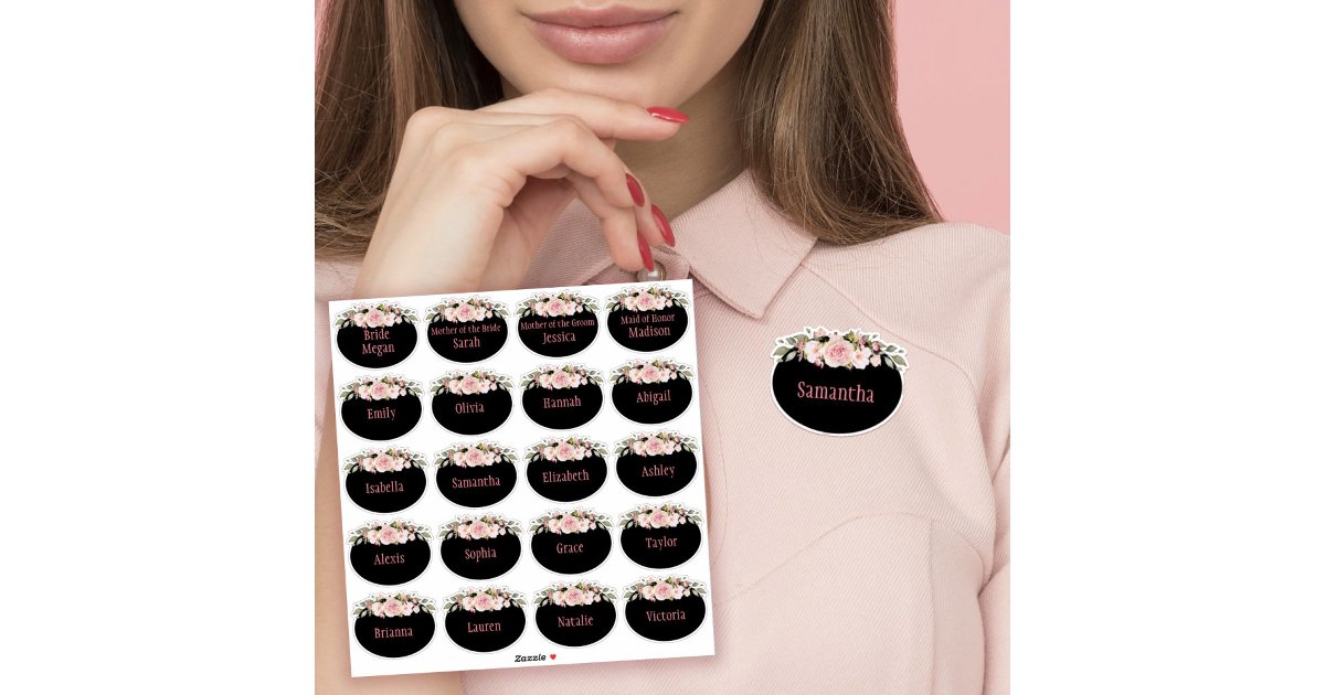 Pink Watercolor Roses Bridal Shower Name Tag | Zazzle
