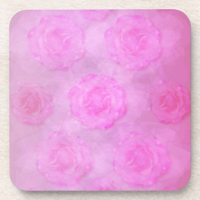 PINK Watercolor roses Coaster (Front)