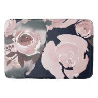 Pink Watercolor Roses Dark Navy Blue Floral