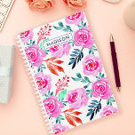 Pink Watercolor Roses Floral Pattern Planner<br><div class="desc">Get organised in style with this beautiful personalised planner featuring a delicate watercolor floral design of pink roses. Perfect for journalling,  note-taking,  or daily planning. Customise it with your name or initials for a unique touch.</div>