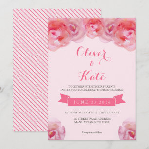 Pink Watercolor Roses Floral Wedding Invitation
