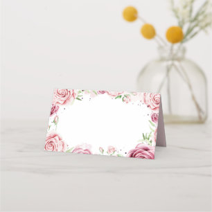 Pink Watercolor Roses Frame Wedding Place Card