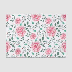 Pink Watercolor Roses & Green Foliage Pattern Tissue Paper