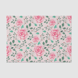 Pink Watercolor Roses & Greenery Blush Pink Tissue Paper