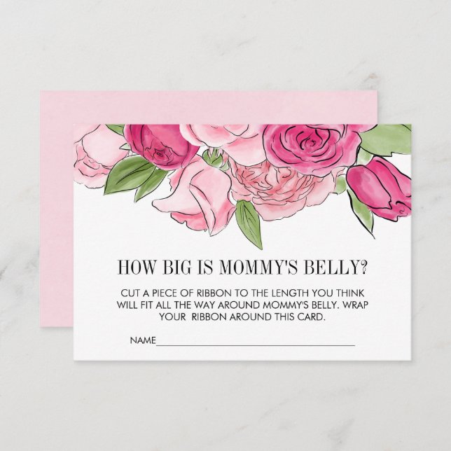 Pink Watercolor Roses Guess Mummy's Belly Card (Front/Back)
