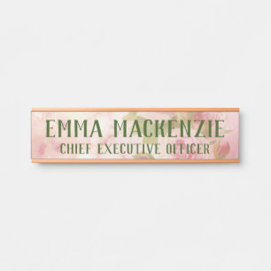 Pink Watercolor Roses Hanging Door Sign Name Plate