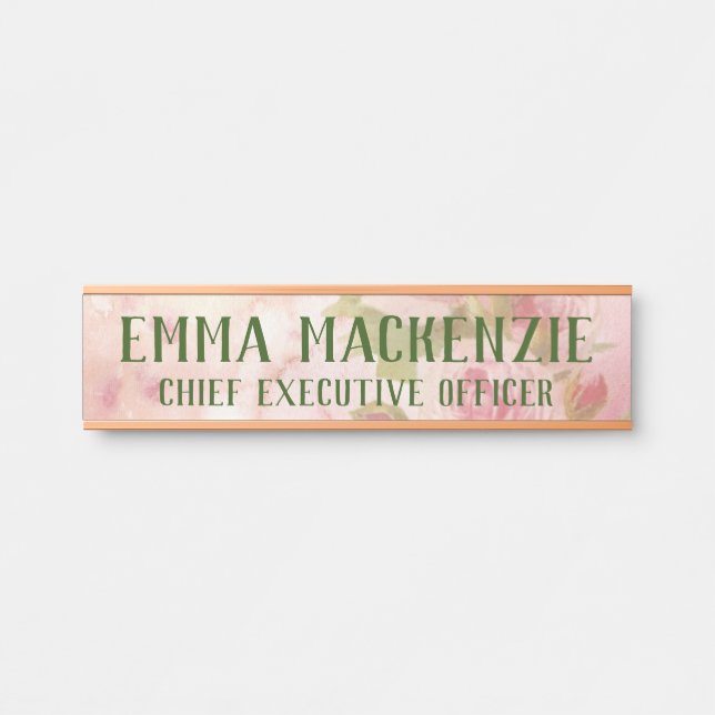 Pink Watercolor Roses Hanging Door Sign Name Plate (Front)