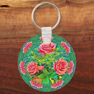 Pink Watercolor Roses Key Ring