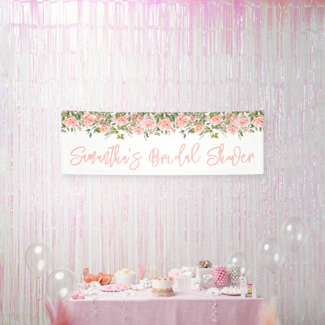 Pink Watercolor Roses Long Bridal Shower Banner (Party)
