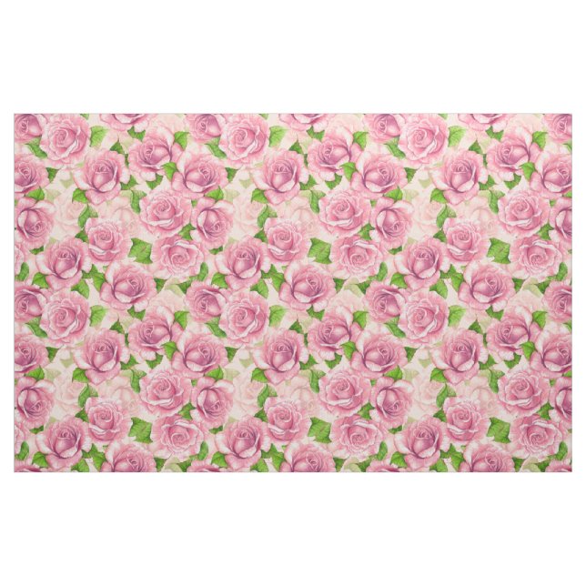 Pink watercolor roses pattern fabric (Fat Quarter)