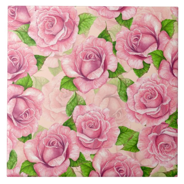 Pink watercolor roses pattern tile (Front)