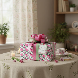 Pink watercolor roses pattern wrapping paper