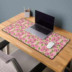 Pink watercolor roses pattern wrapping paper desk mat