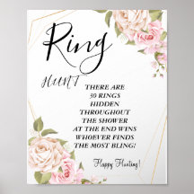 pink watercolor roses ring bridal shower game sign
