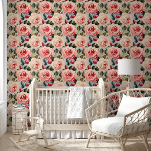 Pink Watercolor Roses Seamless Pattern Wallpaper