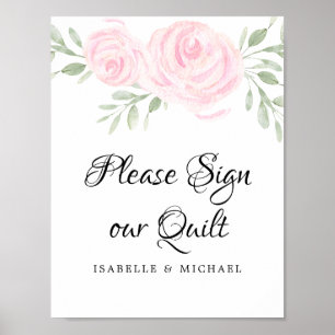 Pink Watercolor Roses Sign Our Quilt