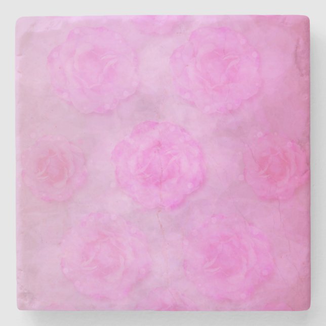 PINK Watercolor roses Stone Coaster (Front)