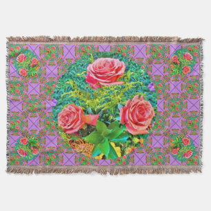 Pink Watercolor Roses  Throw Blanket