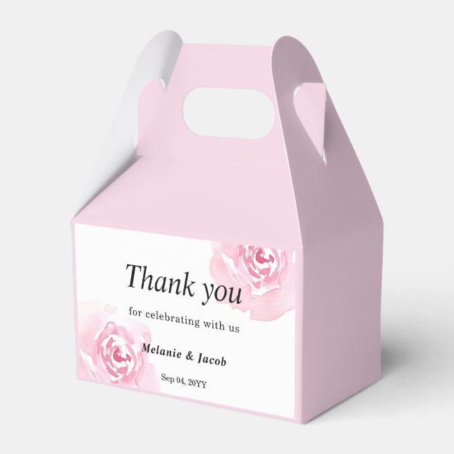 Pink Watercolor Roses Wedding Favour Box (Front Side)