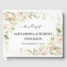 Pink Watercolor Roses Wedding Guest Book