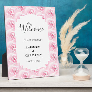 Pink Watercolor Roses Wedding Plaque