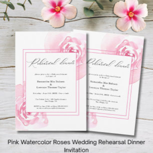 Pink Watercolor Roses  Wedding Rehearsal Dinner Invitation