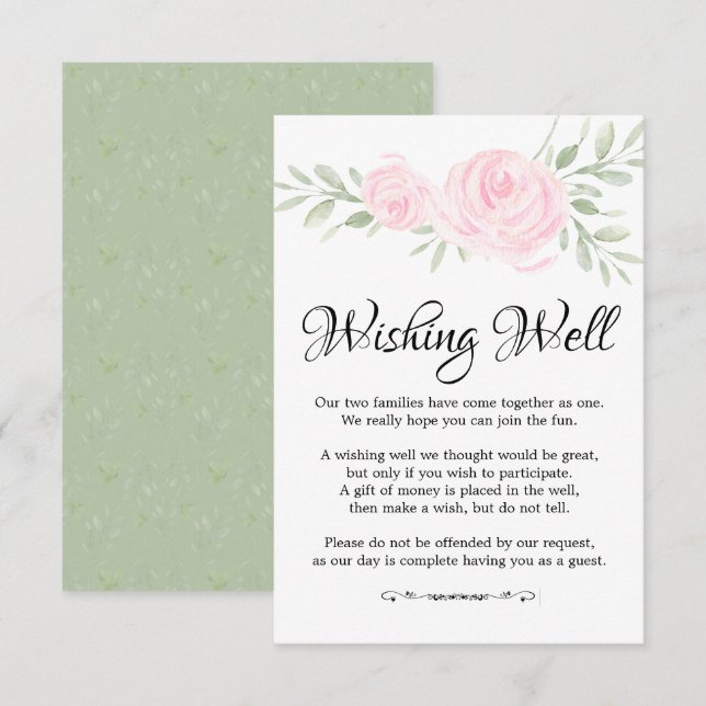 Pink Watercolor Roses Wedding Wishing Well Card (Front/Back)