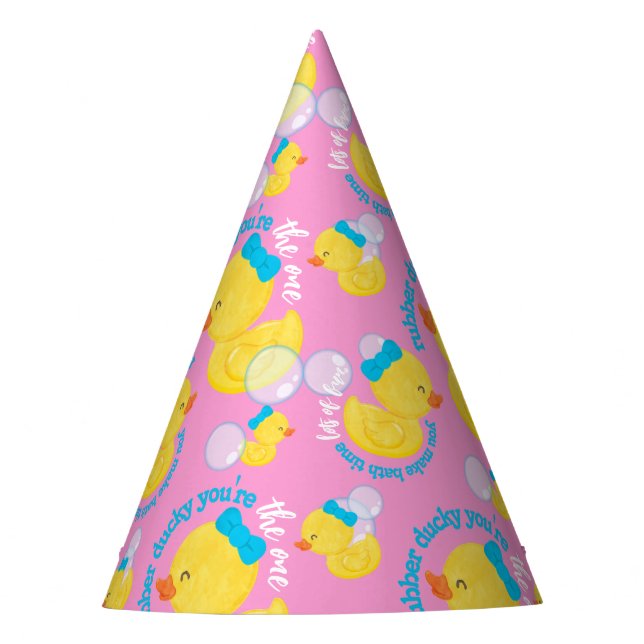Pink Watercolor Rubber Ducky You're the One Party Hat (Front)