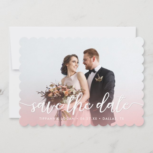 Pink Watercolor Rustic Wedding Photo Save The Date (Front)