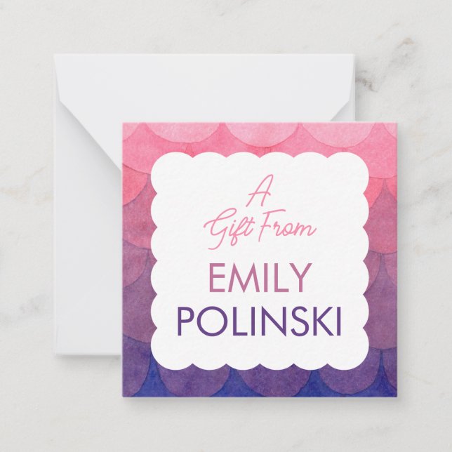 Pink Watercolor Scalloped Girls Gift Enclosure Card (Front)
