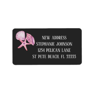 Pink Watercolor Seashells New Address Label