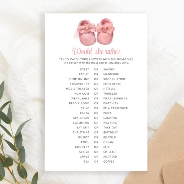 Pink Watercolor Shoes Baby Shower Would She Rather (Creator Uploaded)