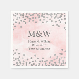 Pink Watercolor Silver Confetti Wedding Napkin
